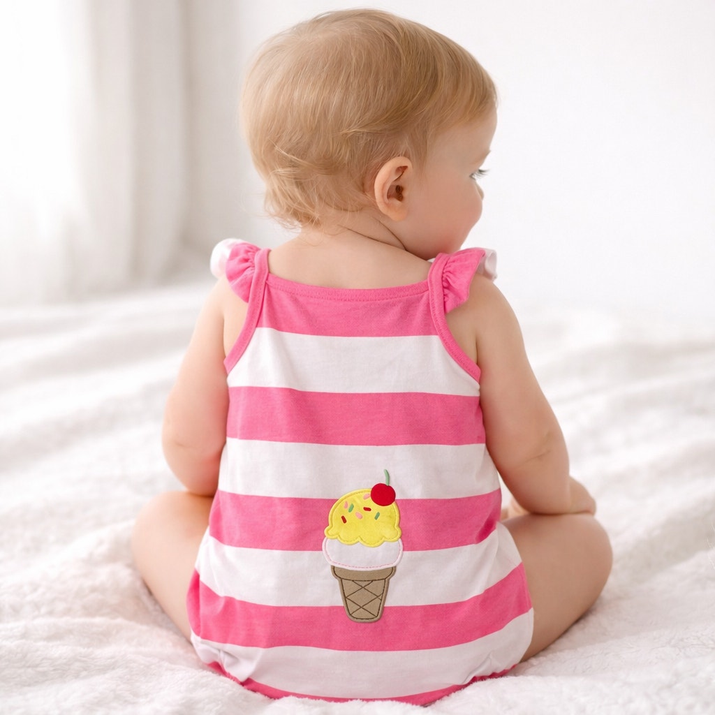 Carter's Baby Girl Pink Striped Ice Cream Snap Up Romper 6m Nwt